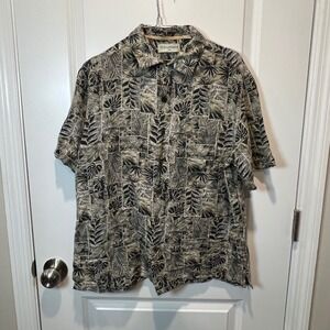 Caribbean Silk Mens Tropical Leaf Print Short Sleeve Button Up Shirt Size M